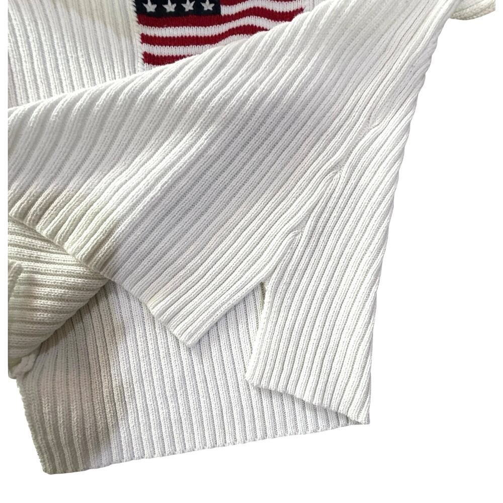 VTG Y2K Polo Ralph Lauren Polo Ribbed Knit Sweater American Flag White Red Small - Picture 13 of 15